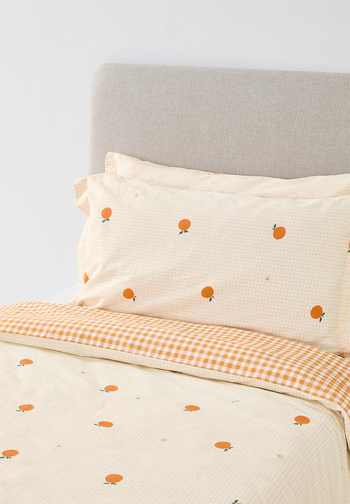 Pop Candy - 196TC orange aop duvet cover set - pale peach/orange gingham