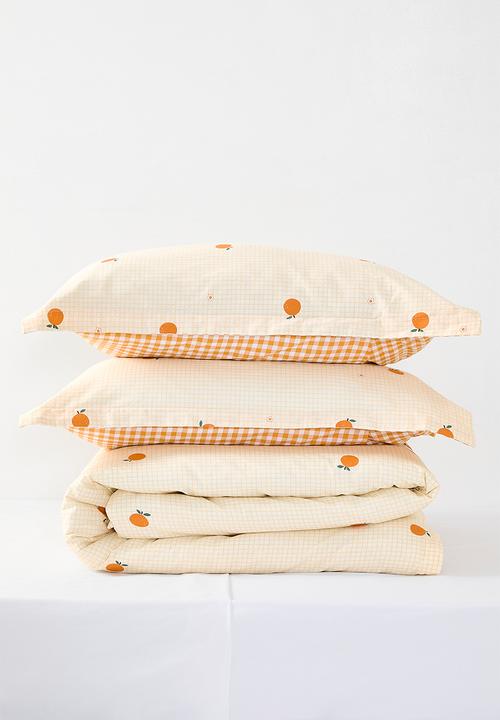 Pop Candy - 196TC orange aop duvet cover set - pale peach/orange gingham