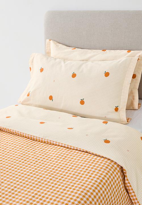 Pop Candy - 196TC orange aop duvet cover set - pale peach/orange gingham