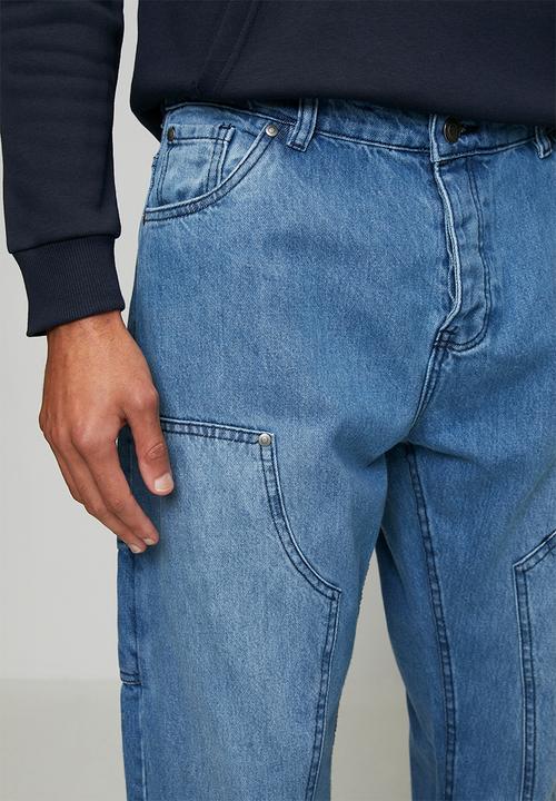 Brave Soul - Carpenter Loose Fit Denim Jean - Light Blue Regular Length