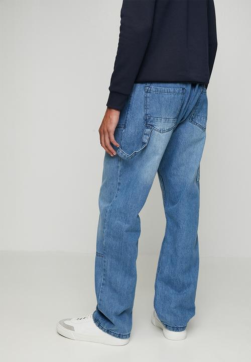 Brave Soul - Carpenter Loose Fit Denim Jean - Light Blue Regular Length