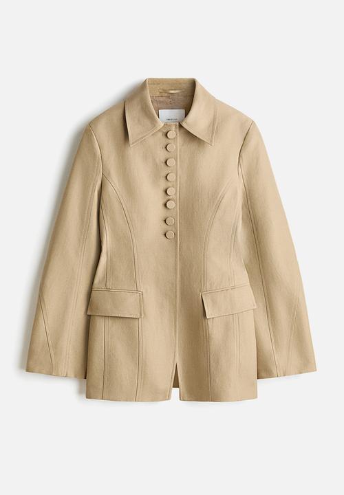 H&M - H&M Studio: Linen-blend hourglass blazer - beige