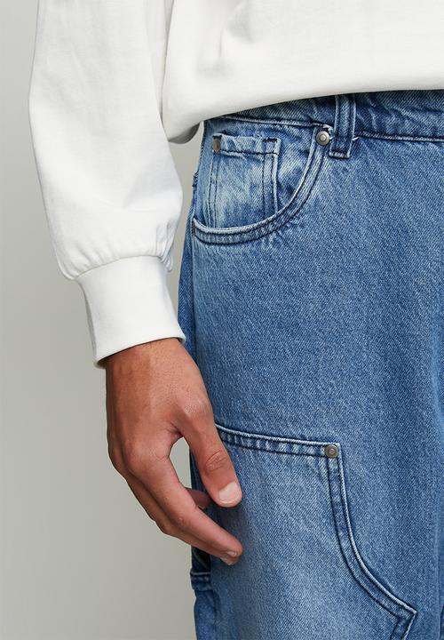 Brave Soul - Carpenter Loose Fit Denim Jean - Light Blue Long Length