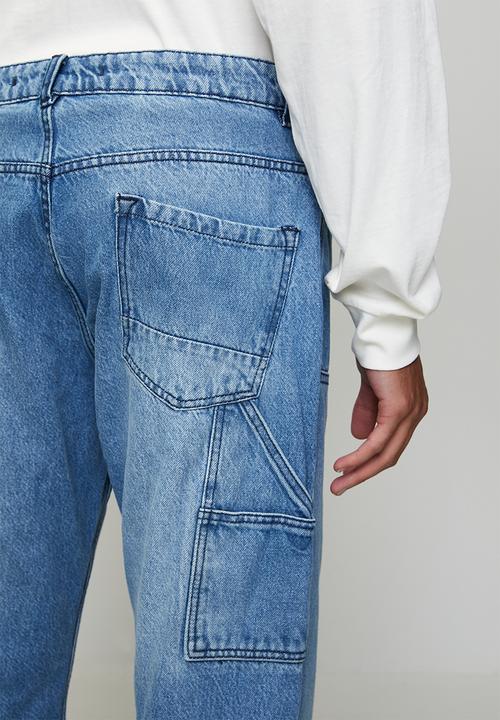 Brave Soul - Carpenter Loose Fit Denim Jean - Light Blue Long Length