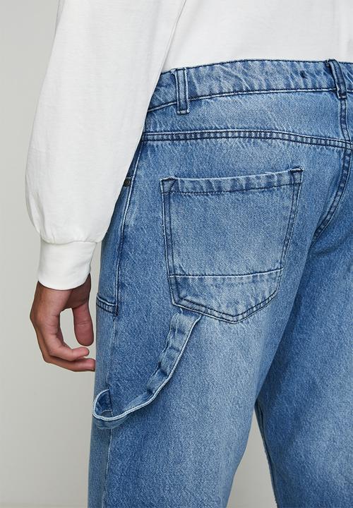 Brave Soul - Carpenter Loose Fit Denim Jean - Light Blue Long Length
