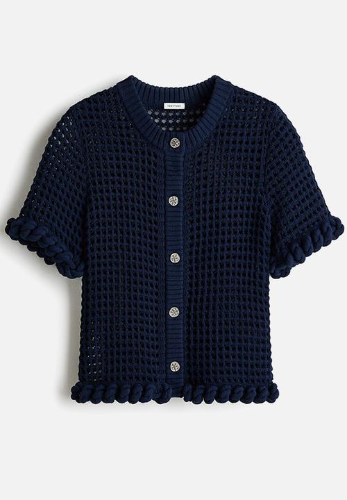 H&M - H&M Studio: Rope-detail hole-knit cardigan - navy blue