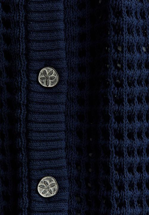 H&M - H&M Studio: Rope-detail hole-knit cardigan - navy blue