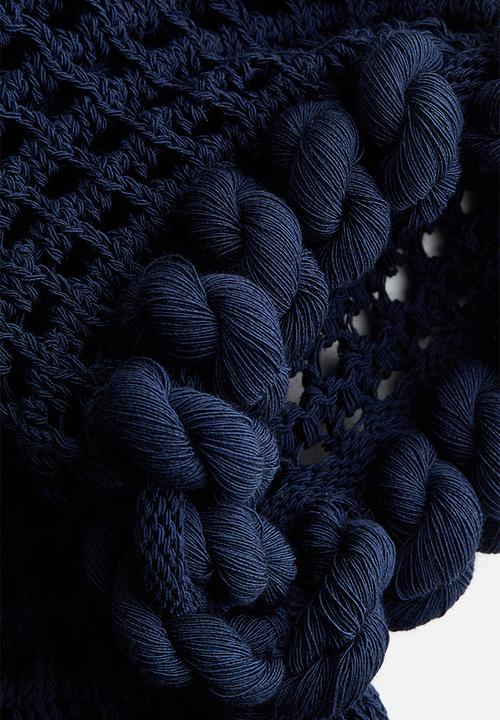 H&M - H&M Studio: Rope-detail hole-knit cardigan - navy blue