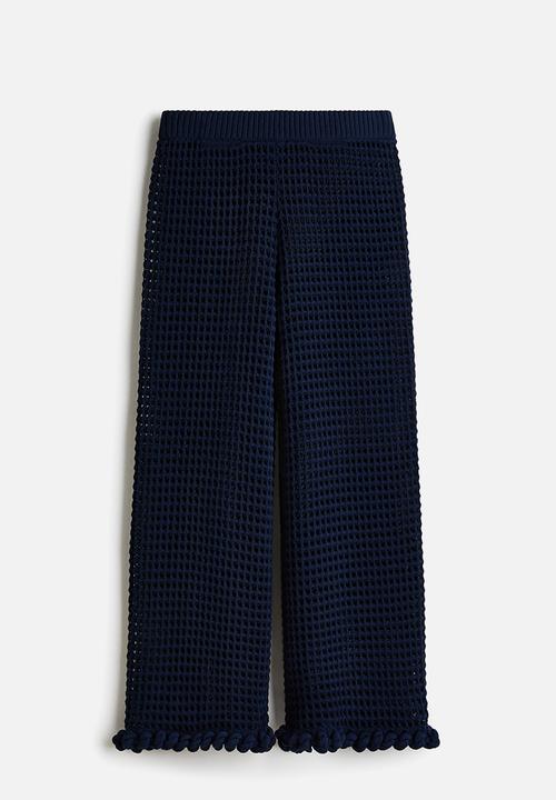 H&M - H&M Studio: Rope-detail hole-knit trousers - navy blue