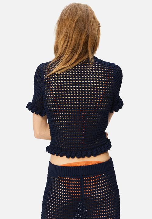 H&M - H&M Studio: Rope-detail hole-knit trousers - navy blue