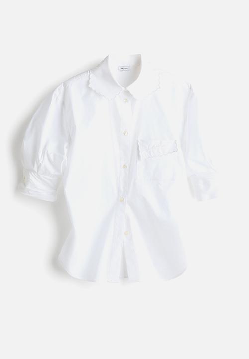 H&M - H&M Studio: Ruched-sleeve poplin shirt - white