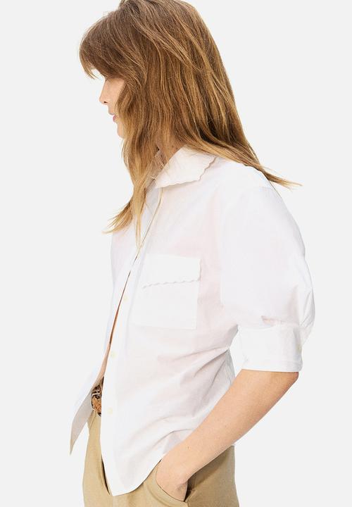 H&M - H&M Studio: Ruched-sleeve poplin shirt - white