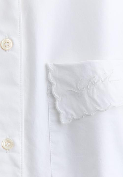 H&M - H&M Studio: Ruched-sleeve poplin shirt - white