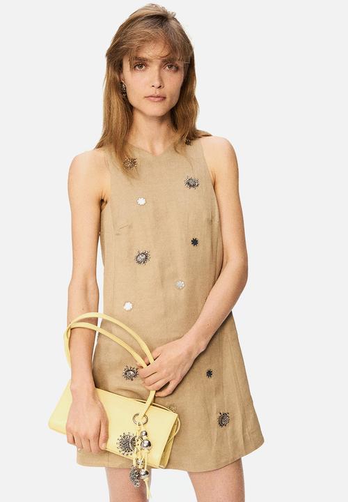 H&M - H&M Studio: Embellished a-line dress - beige/sunflowers