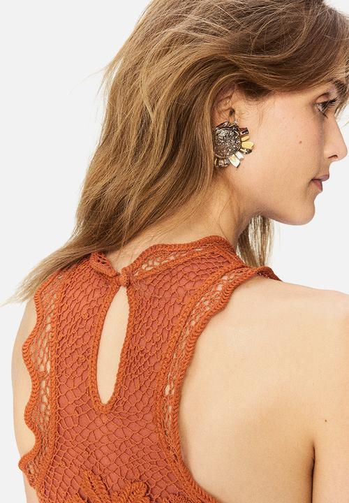 H&M - H&M Studio: Ruffled crochet-look dress - orange/sunflowers