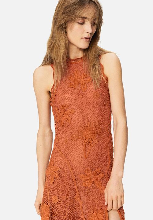 H&M - H&M Studio: Ruffled crochet-look dress - orange/sunflowers