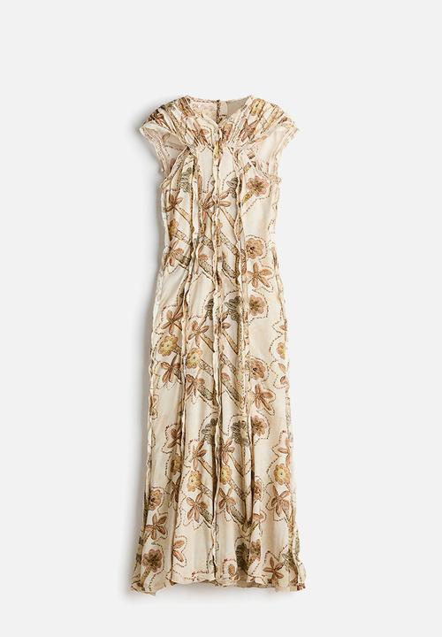 H&M - H&M Studio: Floral-print ruffled open-back dress - cream/floral