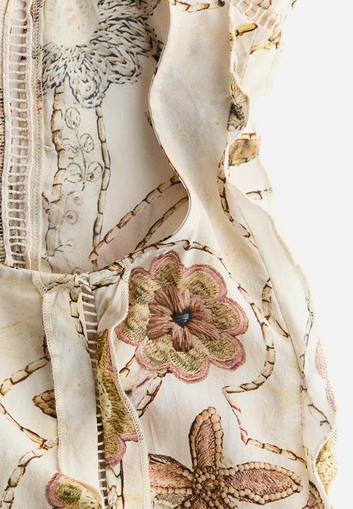 H&M - H&M Studio: Floral-print ruffled open-back dress - cream/floral