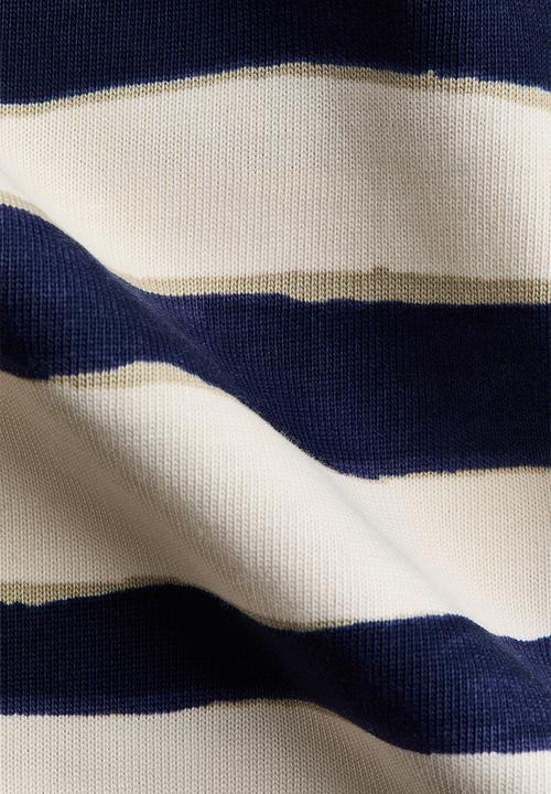 H&M - H&M Studio: Cut-out cotton top - cream/navy blue striped