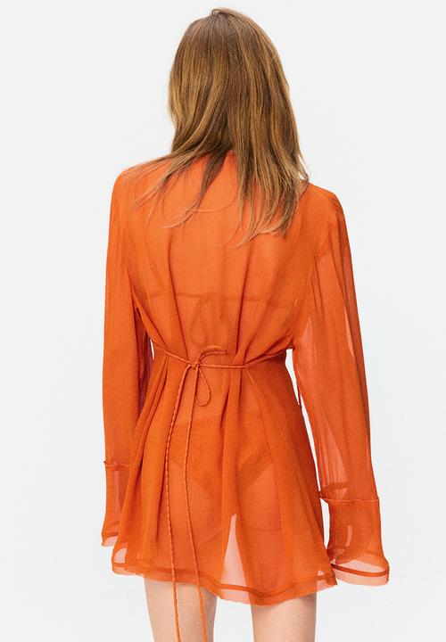 H&M - H&M Studio: Sheer tie-front blouse - orange