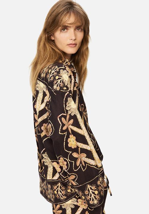 H&M - H&M Studio: Floral-print popover shirt - black/floral