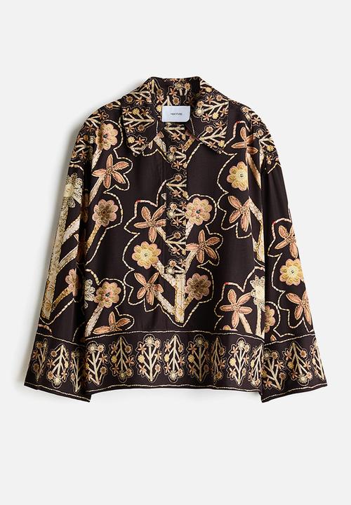 H&M - H&M Studio: Floral-print popover shirt - black/floral
