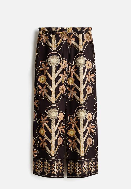 H&M - H&M Studio: Floral-print twill trousers - black/floral