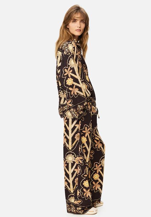H&M - H&M Studio: Floral-print twill trousers - black/floral