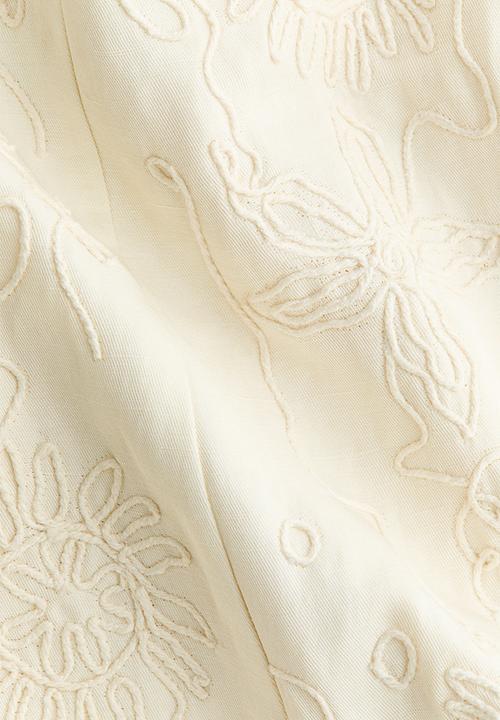 H&M - H&M Studio: Ruffled embroidered dress - cream