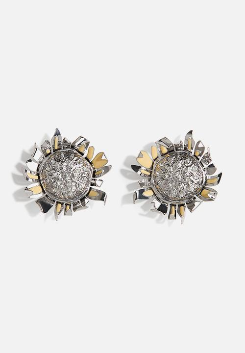 H&M - H&M Studio: Sunflower clip earrings - silver-coloured/sunflowers