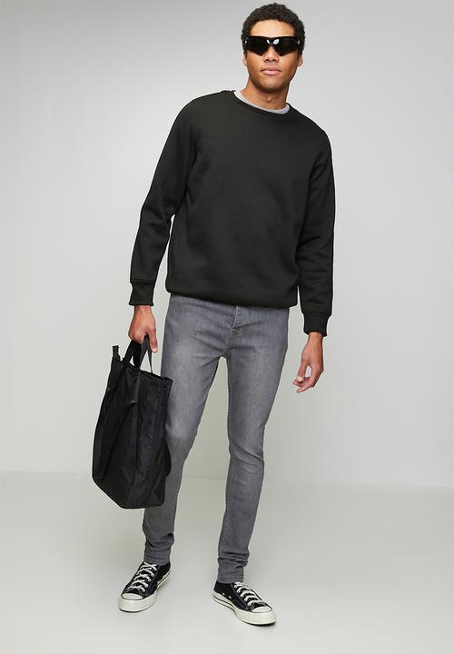 Brave Soul - Crew Neck Sweatshirt - Jet Black/Dk Charcoal Marl