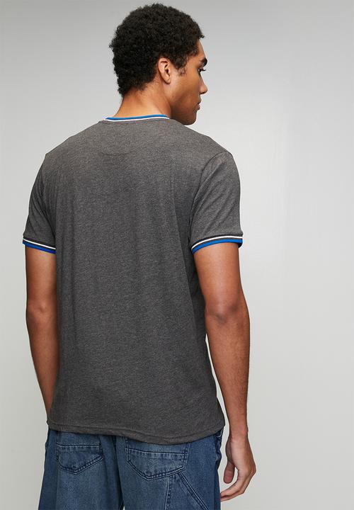 Brave Soul - Crew Neck Tee  - Dk Charcoal Marl/Royal/Optic White