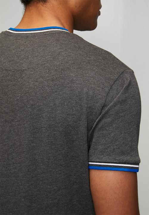 Brave Soul - Crew Neck Tee  - Dk Charcoal Marl/Royal/Optic White