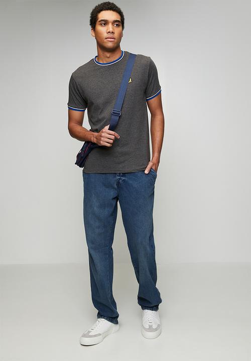 Brave Soul - Crew Neck Tee  - Dk Charcoal Marl/Royal/Optic White