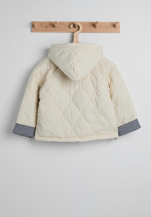 Pop Candy - Onion quilted hooded jacket - cream/navy gingham