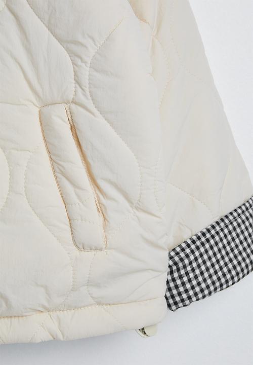 Pop Candy - Onion quilted hooded jacket - cream/navy gingham