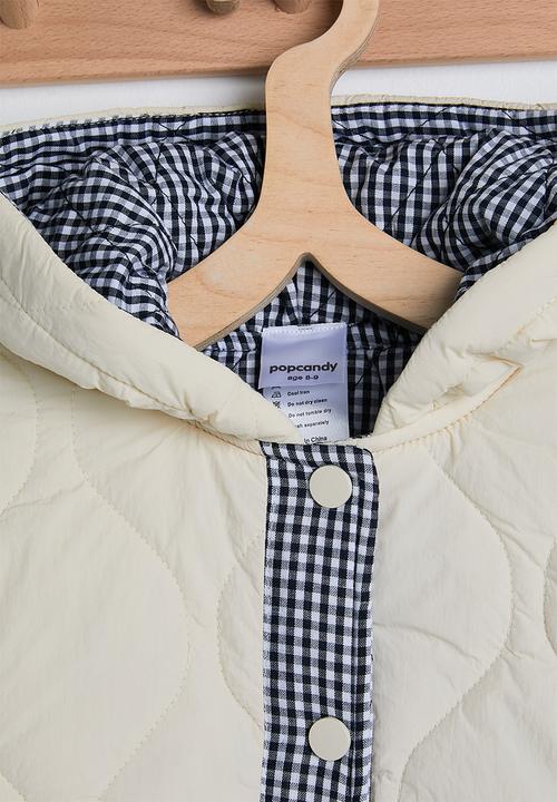 Pop Candy - Onion quilted hooded jacket - cream/navy gingham