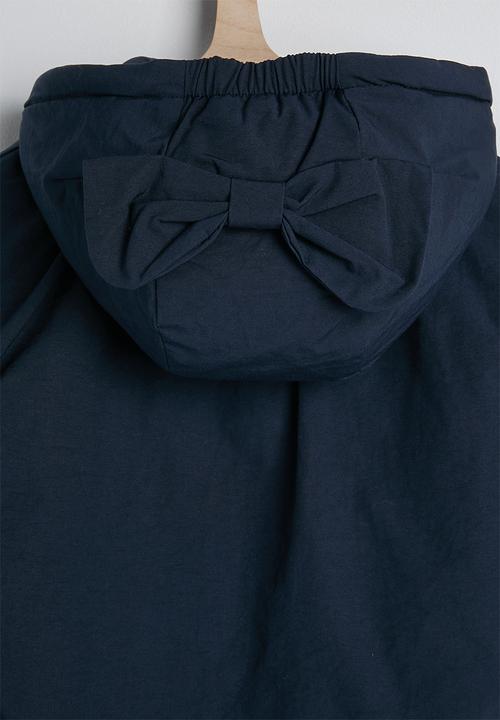 Pop Candy - Bow applique puffer jacket with faux fur lining - midnight blue