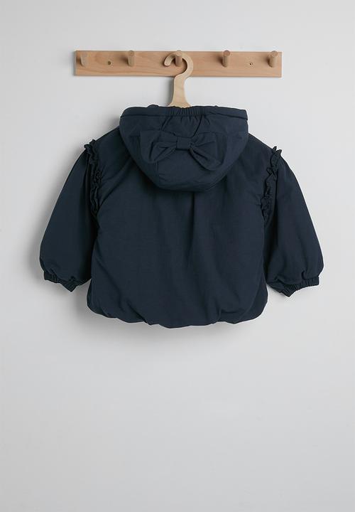 Pop Candy - Bow applique puffer jacket with faux fur lining - midnight blue