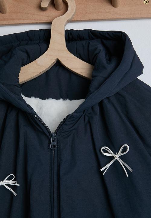 Pop Candy - Bow applique puffer jacket with faux fur lining - midnight blue
