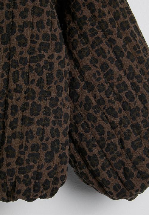 Pop Candy - Collarless bubble jacket with faux fur lining - choc/leopard print