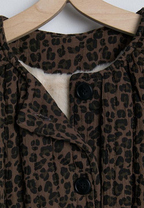 Pop Candy - Collarless bubble jacket with faux fur lining - choc/leopard print