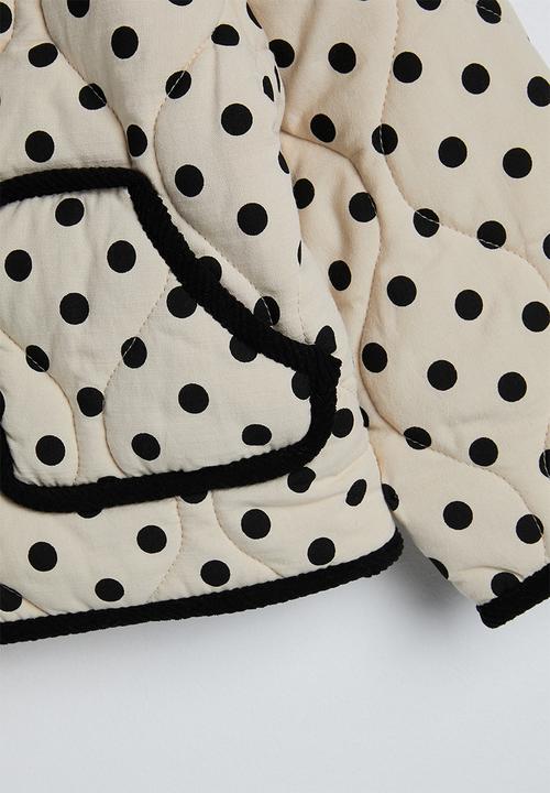 Pop Candy - Polka dot onion quilted collarless jacket - barley white/black