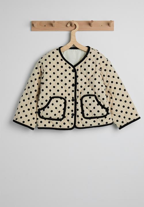 Pop Candy - Polka dot onion quilted collarless jacket - barley white/black