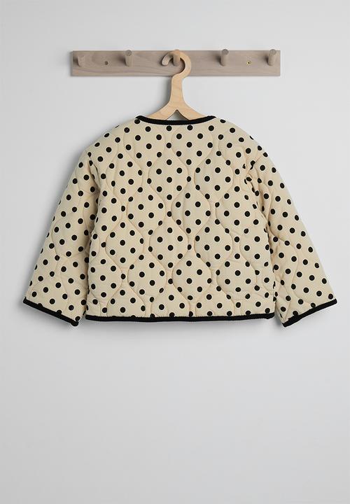 Pop Candy - Polka dot onion quilted collarless jacket - barley white/black