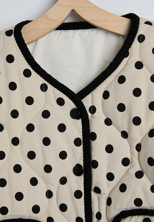 Pop Candy - Polka dot onion quilted collarless jacket - barley white/black
