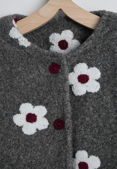 Pop Candy - Boiled teddy collarless jacket - grey/flower aop