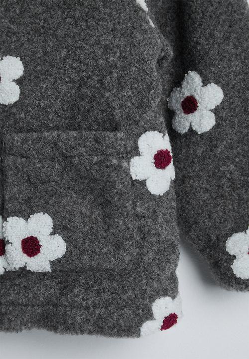 Pop Candy - Boiled teddy collarless jacket - grey/flower aop