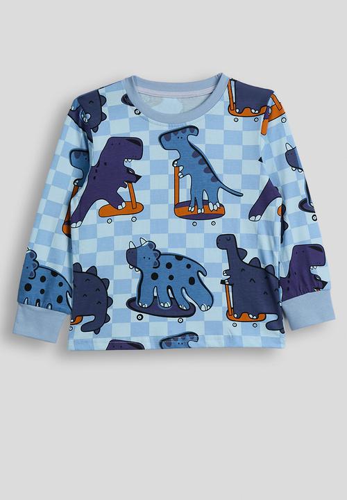 Pop Candy - Printed checker board pj set - blue/skater dino multi
