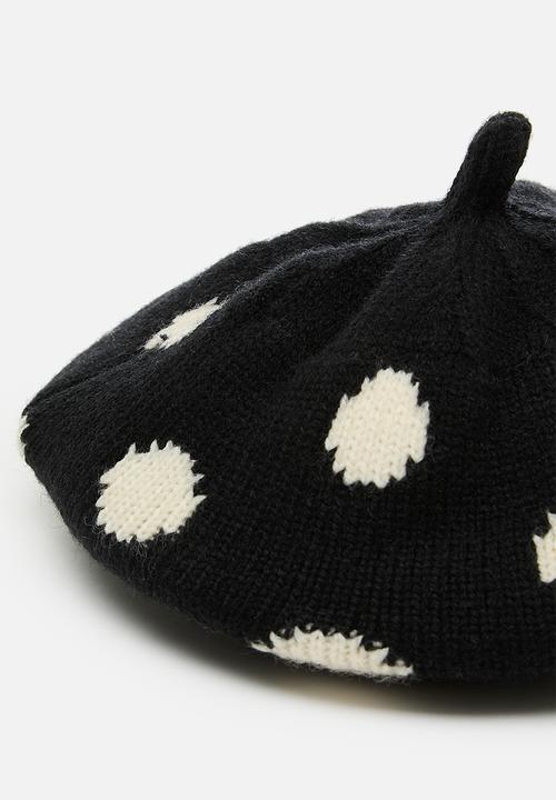 Pop Candy - Knitted beret - black/polka dots